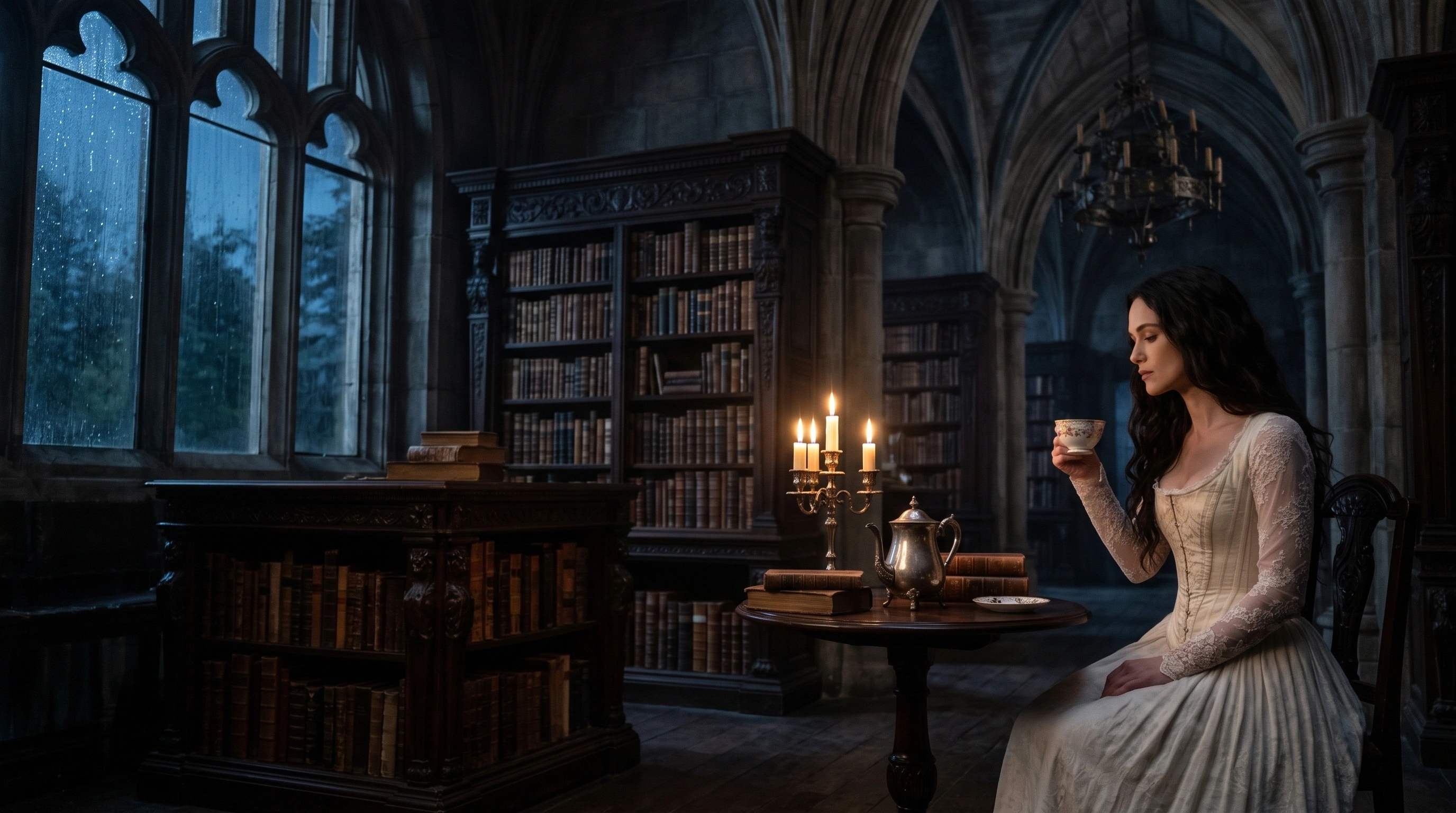 Tea in a candlelit hall